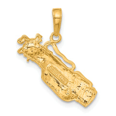 14K Gold Golf Bag with Clubs Charm Polished Open-Back Design for Men