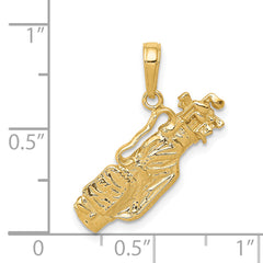 14K Gold Golf Bag with Clubs Charm Polished Open-Back Design for Men