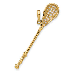 14K Gold 3D Lacrosse Stick Pendant for Men Solid Polished Crafted Charm