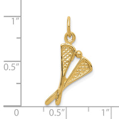 14K Gold Polished Lacrosse Sticks Charm for Men Textured, Themed Design