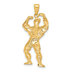 14K Gold Polished Weightlifter Pendant for Men Bold & Athletic Design