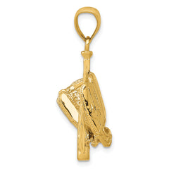 14K Gold 3D Glove, Bat, and Baseball Pendant for Men Polished Finish
