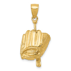 14K Gold 3D Glove, Bat, and Baseball Pendant for Men Polished Finish