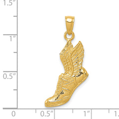 14K Gold Polished Running Shoe Pendant for Men Solid and Textured Design