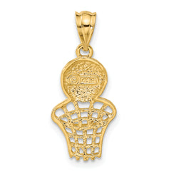 14K Gold Basketball and Net Charm with Polished Finish for Men