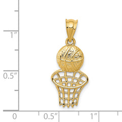 14K Gold Basketball and Net Charm with Polished Finish for Men