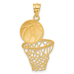 14K Gold Satin Diamond-Cut Basketball Pendant for Men Polished Finish