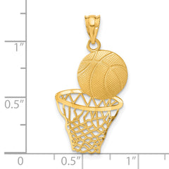 14K Gold Satin Diamond-Cut Basketball Pendant for Men Polished Finish