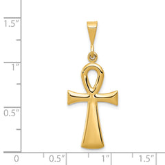 14K Gold Polished Egyptian Ankh Cross Pendant, Solid & Reversible