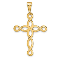 14K Gold Polished Cross Pendant with Flat Back Solid, Casted Design