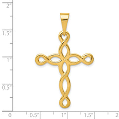 14K Gold Polished Cross Pendant with Flat Back Solid, Casted Design