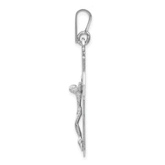 14K White Gold Crucifix Pendant with Rhodium Plating Solid, Casted