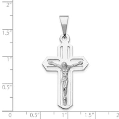 14K White Gold Crucifix Pendant with Rhodium Plating Solid, Casted