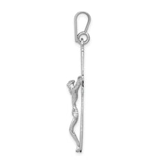 14K White Gold Crucifix Pendant with Rhodium Plating Solid and Casted Design