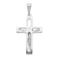 14K White Gold Crucifix Pendant with Rhodium Plating Solid and Casted Design