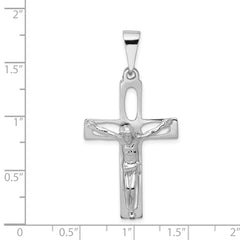 14K White Gold Crucifix Pendant with Rhodium Plating Solid and Casted Design
