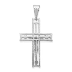 14K White Gold Crucifix Pendant with Rhodium Plating Solid Cast Design