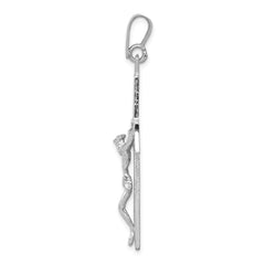 14K White Gold Crucifix Pendant with Rhodium Plating Solid and Elegant