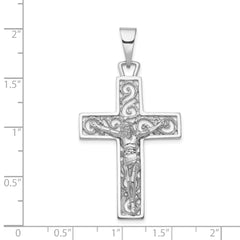 14K White Gold Crucifix Pendant with Rhodium Plating Solid and Elegant