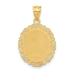 14K Gold Leo Zodiac Pendant with Polished Satin Finish Solid Oval Design