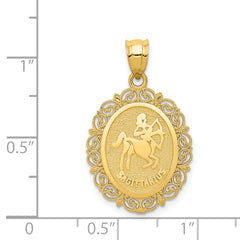 14K Gold Sagittarius Zodiac Pendant with Polished Satin Finish Elegant Oval Design