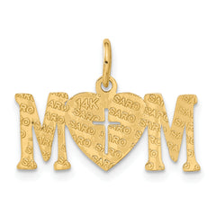 14K Gold Polished MOM with Cross Charm Elegant Themed Pendant