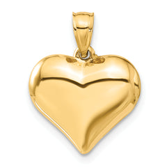 14K Gold Polished 3D Puffed Heart Pendant Elegant Hollow Design
