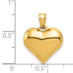 14K Gold Polished 3D Puffed Heart Pendant Elegant Hollow Design