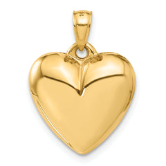 14K Gold Polished 3D Puffed Heart Pendant Elegant, Hollow Design
