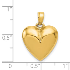 14K Gold Polished 3D Puffed Heart Pendant Elegant, Hollow Design