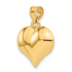 14K Gold 3D Polished Puffed Heart Pendant Elegant Hollow Design