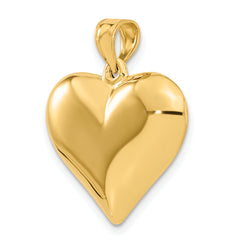 14K Gold 3D Puffed Heart Pendant with Polished Finish Elegant Design