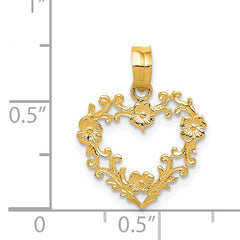 14K Gold Polished Heart Pendant with Floral Border Elegant Cast Design