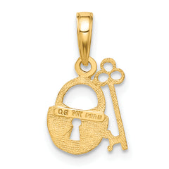 14K Gold Polished Key and Lock Charm with Textured Back Elegant & Solid