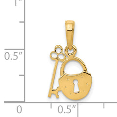 14K Gold Polished Key and Lock Charm with Textured Back Elegant & Solid