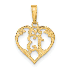 14K Gold Heart Cut-Out Pendant with Polished Textured Finish