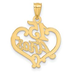 14K Gold Heart Pendant for 15 ANOS with Diamond-Cut Polished Finish