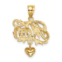 14k MOM w/ Dangling Heart Charm