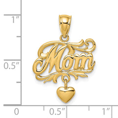 14k MOM w/ Dangling Heart Charm