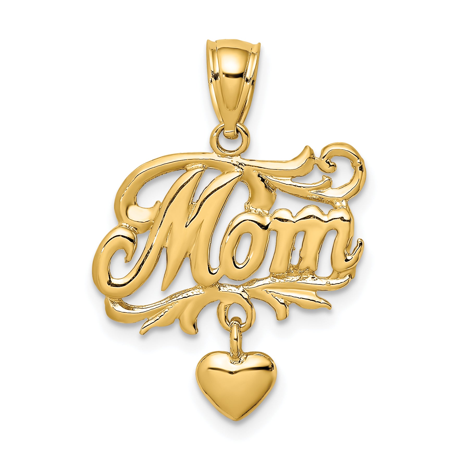 14k MOM w/ Dangling Heart Charm