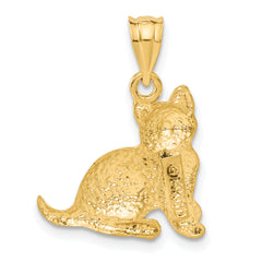 14K Gold Cat Charm Pendant Solid, Casted Design, Elegant & Themed