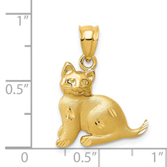 14K Gold Cat Charm Pendant Solid, Casted Design, Elegant & Themed
