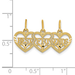 14K Gold Triple Heart BEST FRIENDS Diamond-Cut Break-Apart Pendant