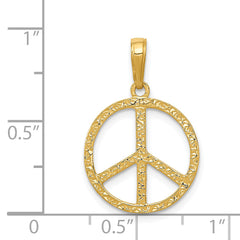 14K Gold Textured Peace Sign Pendant for Men with Hammered Finish