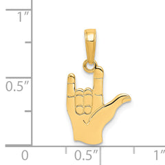 14K Gold I Love You Sign Language Pendant with Polished Finish