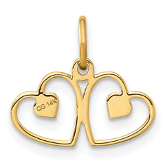14K Gold Satin and Diamond-Cut Heart Charm for Women Polished Solid