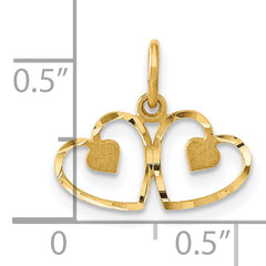 14K Gold Satin and Diamond-Cut Heart Charm for Women Polished Solid