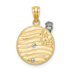 14K Two-Tone Gold Lady Liberty Pendant on American Flag with Polished Finish
