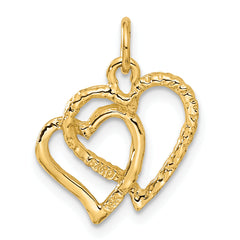 14K Gold Double Heart Pendant with Polished and Textured Design