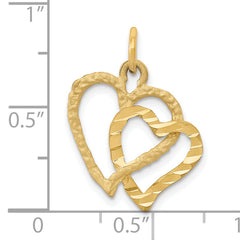 14K Gold Double Heart Pendant with Polished and Textured Design